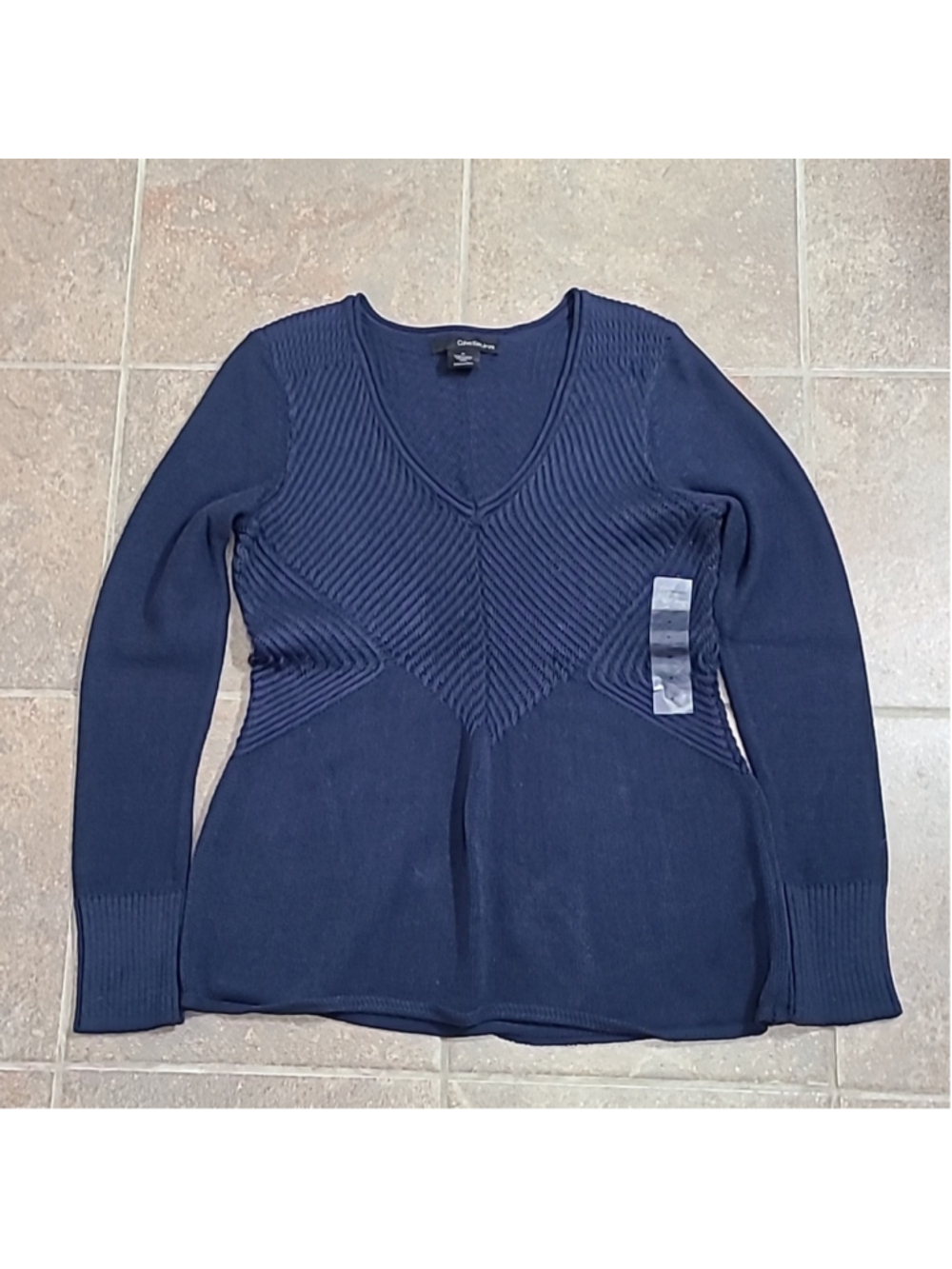 Calvin Klein Jeans navy v-neck soft sweater, 100% cotton, size M